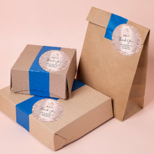 Pegatina Redonda Nombre de la compañía de logotipos Gracias Rosa de