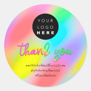 Pegatina Redonda Nombre de la compañía del logotipo Gracias Hologra