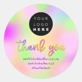 Pegatina Redonda Nombre de la compañía del logotipo Gracias Hologra