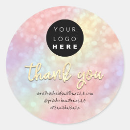 Pegatina Redonda Nombre de la compañía del logotipo Gracias Rosa de