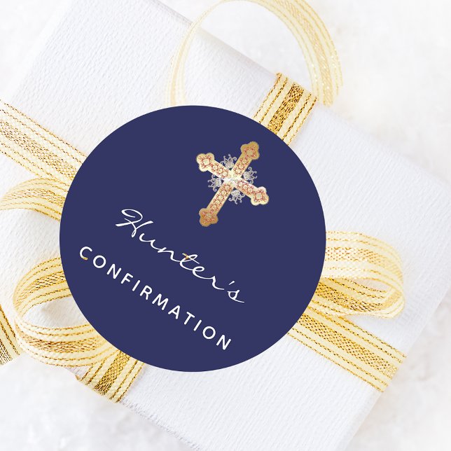 Pegatina Redonda Nombre de la cruz de chico azul marino de confirma (Subido por el creador)