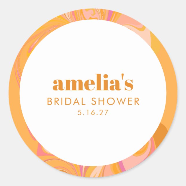 Pegatina Redonda Nombre de la ducha nupcial personalizada mármol ro (Anverso)