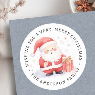Pegatina Redonda Nombre de la familia del ilustracion Cute Santa ac