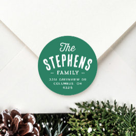 Pegatina Redonda Nombre de la familia lindo color verde de la devol