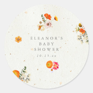 Pegatina Redonda Nombre de la Fiesta de Bebé Floral Boho Orange Cot