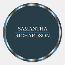 Pegatina Redonda Nombre De La Frontera Azul Y Oro De La Marina Mode