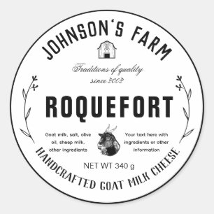 Pegatina Redonda Nombre de la granja   Corona   Queso de leche de c