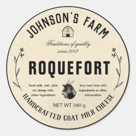 Pegatina Redonda Nombre de la granja | Wreath | Queso de leche de c