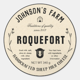 Pegatina Redonda Nombre de la granja   Wreath   Queso de leche de o