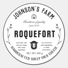 Pegatina Redonda Nombre de la granja | Wreath | Queso de leche de o