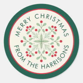 Pegatina Redonda Nombre de la guirnalda navideña escandinava