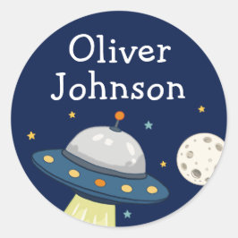 Pegatina Redonda Nombre de la Luna OVNI Espacio Personalizado