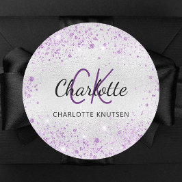 Pegatina Redonda Nombre de las iniciales del monograma de polvo de 