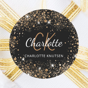 Pegatina Redonda Nombre de las iniciales del monograma de polvo del