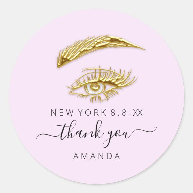 Pegatina Redonda Nombre de las pestañas doradas Microblade Maquilla (Anverso)