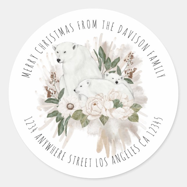 Pegatina Redonda Nombre de los osos polares Dirección de devolución (Anverso)