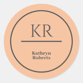 Pegatina Redonda Nombre de monograma personalizado de Peach