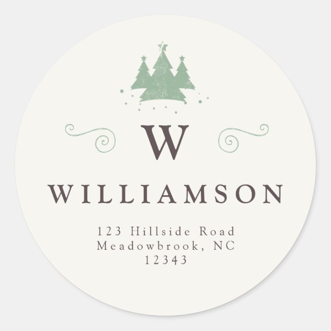 Pegatina Redonda Nombre de monograma rústico Dirección de devolució (Anverso)