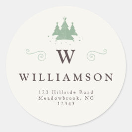 Pegatina Redonda Nombre de monograma rústico Dirección de devolució