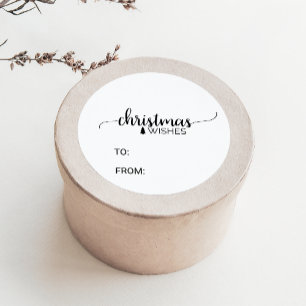 Pegatina Redonda Nombre de Navidades simples de caligrafía en blanc