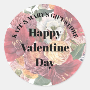 Pegatina Redonda Nombre de Negocio del Día de San Valentín Feliz
