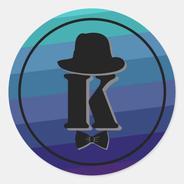 Pegatina Redonda Nombre De Ombre Azul Monograma Inicial Para Hombre (Anverso)