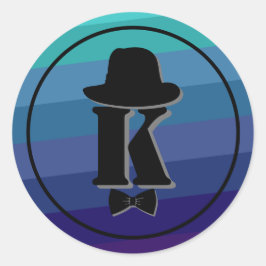 Pegatina Redonda Nombre De Ombre Azul Monograma Inicial Para Hombre