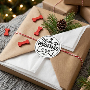 Pegatina Redonda Nombre de Perro Personalizado Feliz Navidad Woofma