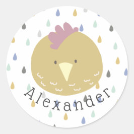 Pegatina Redonda Nombre de personalizable Chick Cute