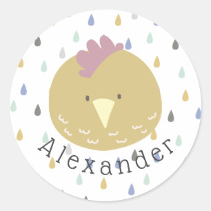 Pegatina Redonda Nombre de personalizable Chick Cute