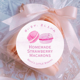 Pegatina Redonda Nombre de producto de macarón de acuarela rosa