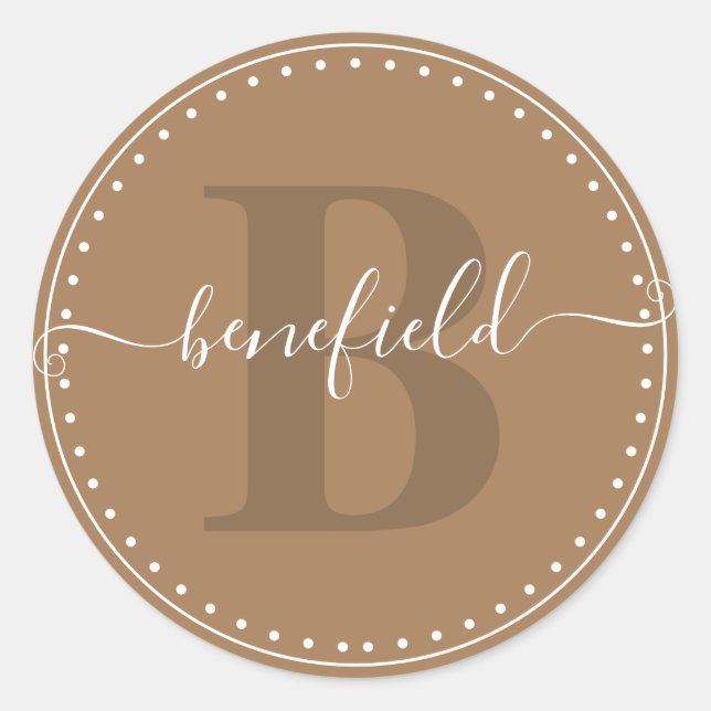 Pegatina Redonda Nombre de script de clase con intial (Anverso)