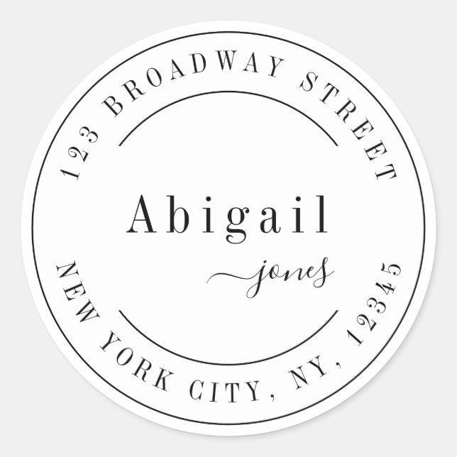 Pegatina Redonda Nombre de script simple Dirección de retorno moder (Anverso)