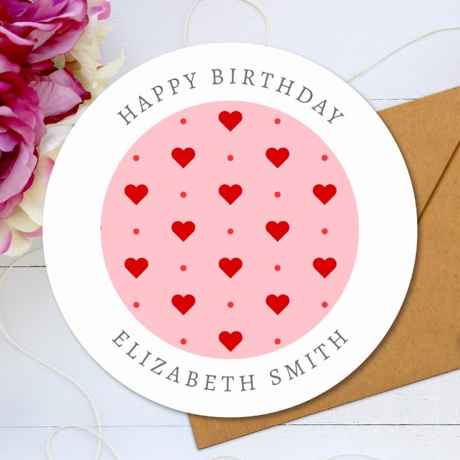 Pegatina Redonda Nombre de texto de Personalizado de corazones rosa (Subido por el creador)