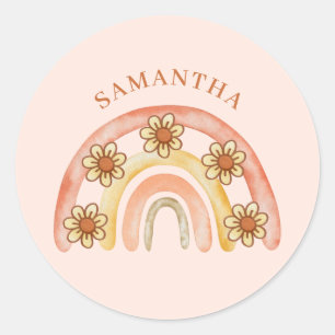 Pegatina Redonda Nombre del arco iris retro moderno