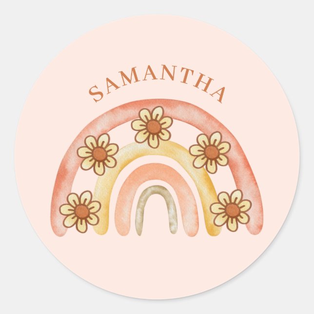 Pegatina Redonda Nombre del arco iris retro moderno (Anverso)