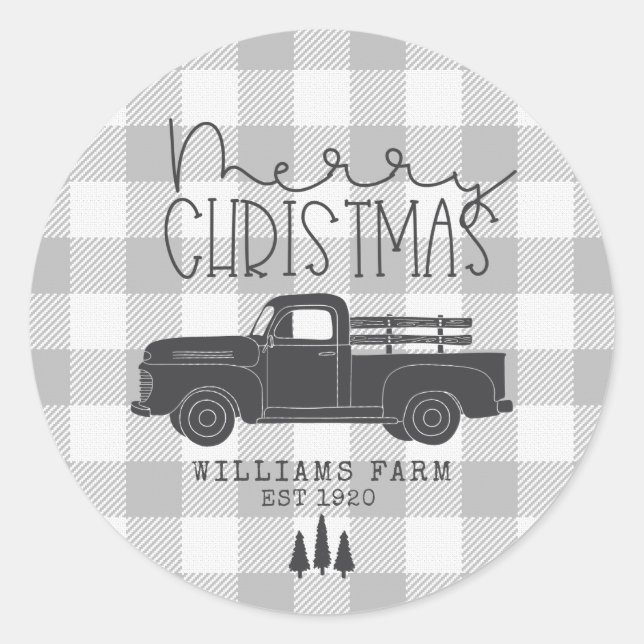 Pegatina Redonda Nombre del cheque de búfalo gris del camión de cos (Anverso)