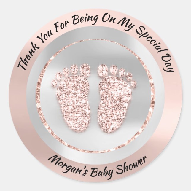 Pegatina Redonda Nombre del Chica de Baby Shower Feet Boy Gracias R (Anverso)