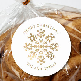 Pegatina Redonda Nombre del copo de nieve de oro para navidades