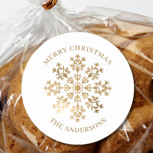 Pegatina Redonda Nombre del copo de nieve de oro para navidades