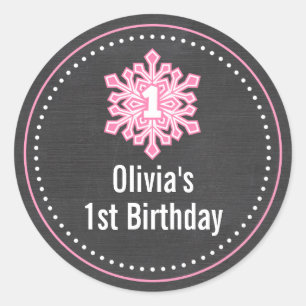 Pegatina Redonda Nombre del cumpleaños de Onederland del invierno