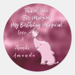 Pegatina Redonda Nombre del Elephant Birthday Party Favor