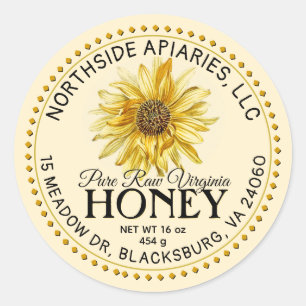 Pegatina Redonda Nombre del estado Miel cruda Amarillo de girasol v
