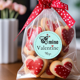 Pegatina Redonda Nombre del Favor de Bee Mine Valentine
