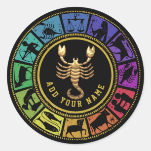 Pegatina Redonda Nombre del horóscopo de astrología zodiaca escorpi