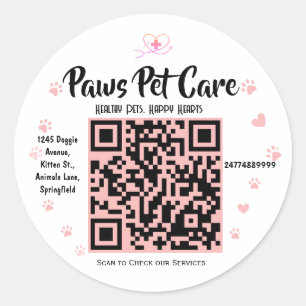 Pegatina Redonda Nombre del logotipo de la tienda de mascotas Paws 