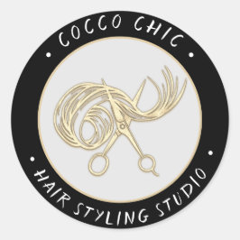 Pegatina Redonda Nombre del logotipo del pelo de las tijeras Gracia