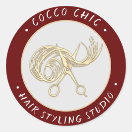 Pegatina Redonda Nombre del logotipo del pelo de las tijeras Gracia