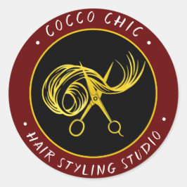 Pegatina Redonda Nombre del logotipo del pelo de las tijeras Gracia