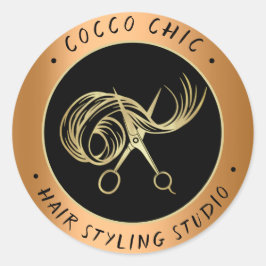 Pegatina Redonda Nombre del logotipo del pelo de las tijeras Gracia
